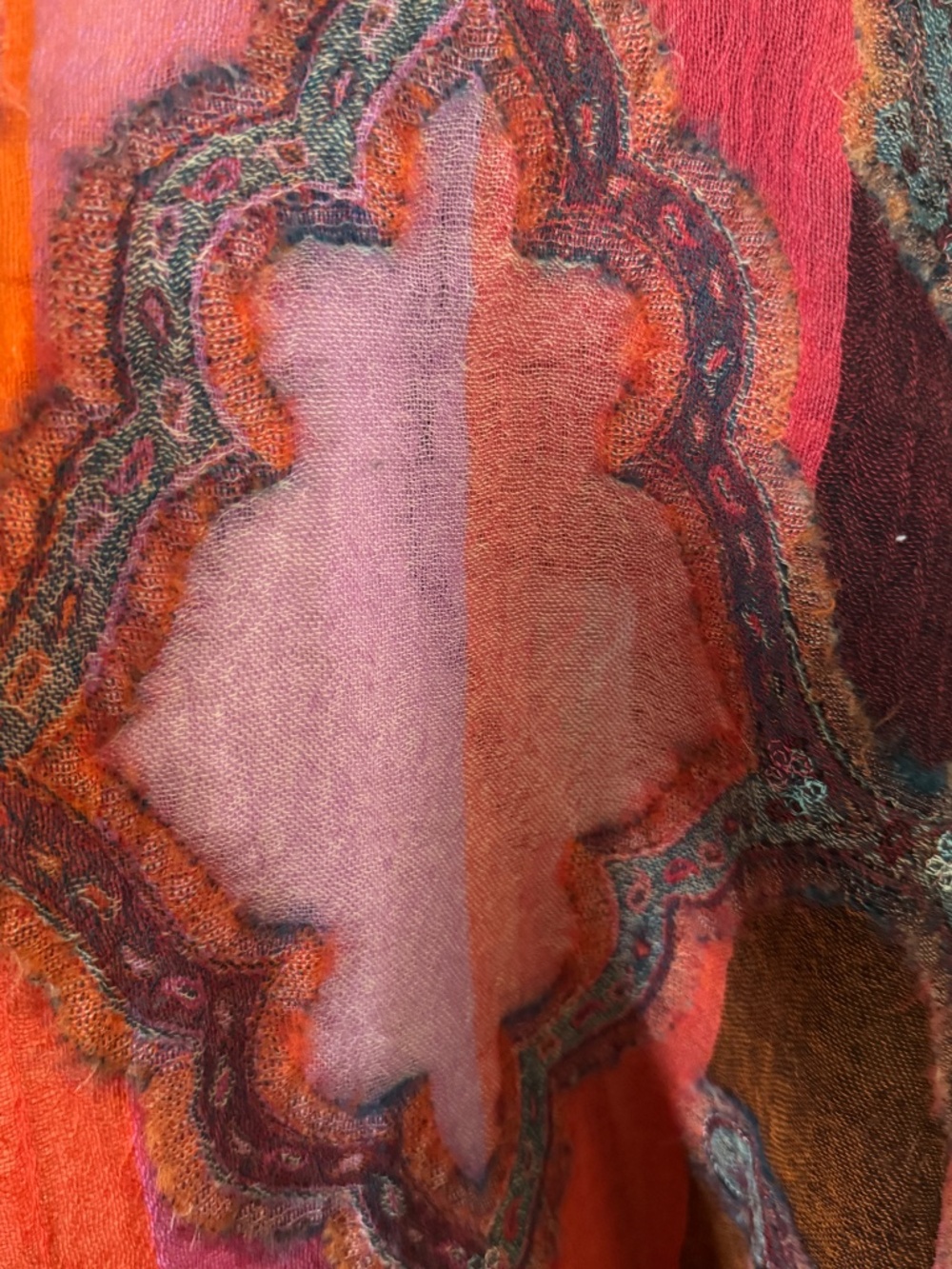 Wool Paisley Scarf Orange Red Boho Shawl Wrap Fringed Fall Winter Women's - Picture 4 of 8